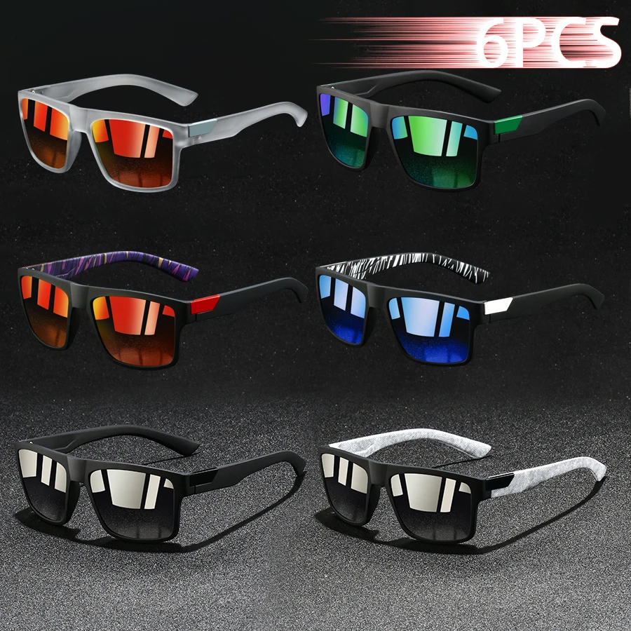 6 Stück Modische Vintage Quadratische Sonnenbrillen für Herren Angeln Fahren Luxus Marken Designer Sonnenbrillen Blendschutz Retro Eyewear Image