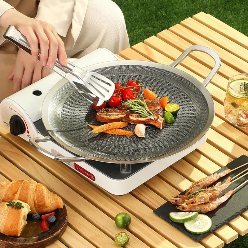 Grill platte 316 Edelstahl Outdoor Grill Topf Haushalt koreanische Eisenplatte Kochen Induktion sherd Bratpfanne Image