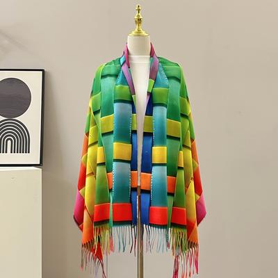 TEMU 1pc Classic Artistic Print Scarf Shawl For Women - , 100% Polyester, Woven, Decorative, Warm, Windproof, Inelastic, For Weekend Casual Wear Image