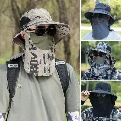Men Summer Sun Hat Neck Protection Spring Outdoor Women Bucket Hat with Detachable Facemask Adult Fisherman Hats Teenager Cap
