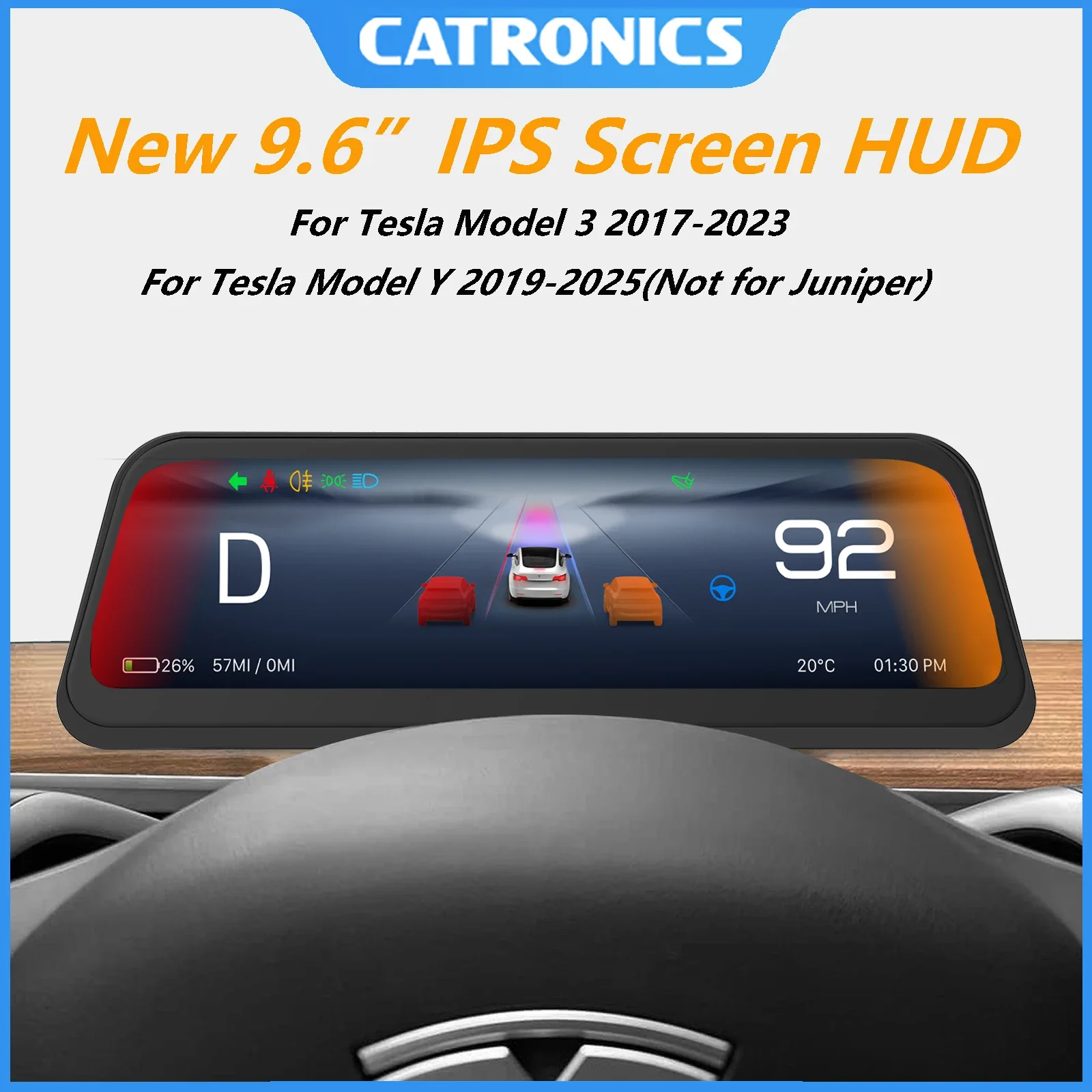 CATRONICS NEU 2025 9,6-Zoll Head-Up-Display für Tesla HUD für Model 3 2017-2023 Y 2019-2025 Einfache Installation Carplay Android AUTO Image