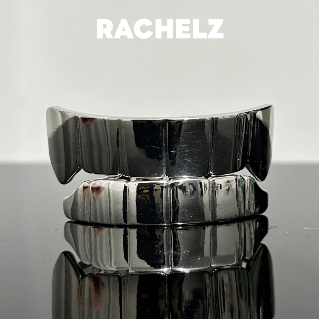 RACHELZ Heißer Cyberpunk Platz Glänzend Zahn Grillz Hosenträger Hip Hop Trapez Oben Unten Zähne Kappen Für Frauen Männer Rapper Schmuck