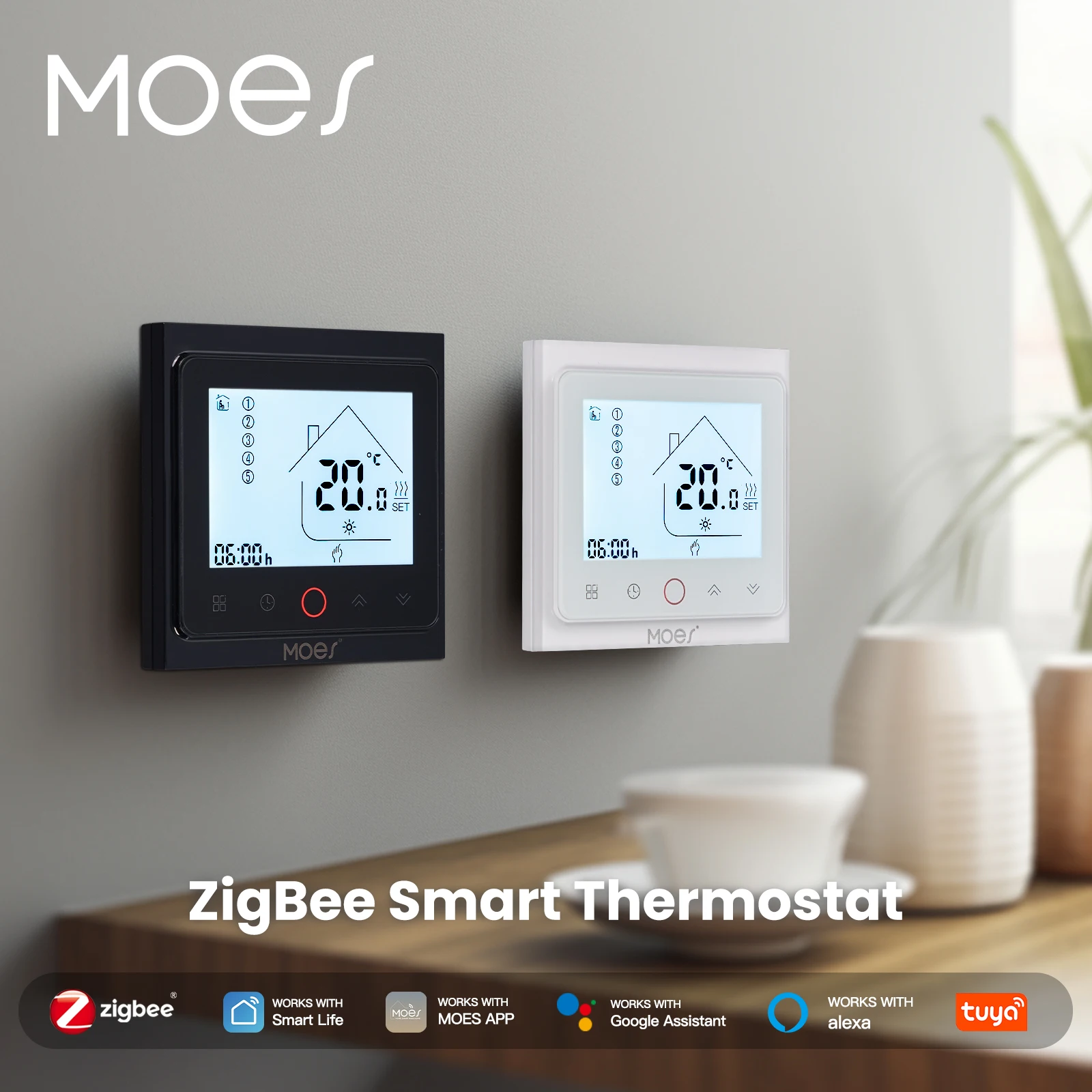 MOES ZigBee Smart Thermostat für Wasser-/Elektrische Fußbodenheizung und Gaskessel, Tuya Alexa Google Home-kompatibel, Raumtemperaturkontrolle Image