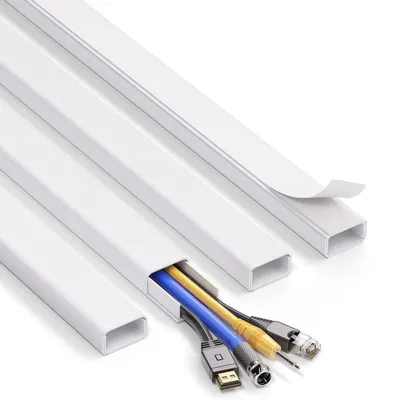 4 Stück große Kabelhälter für Fernseher an der Wand für 3–4 Kabel – 66 Zoll (4 x L 16,5 Zoll), PVC-Kabelabdeckungsset mit vormontiertem Klebeband