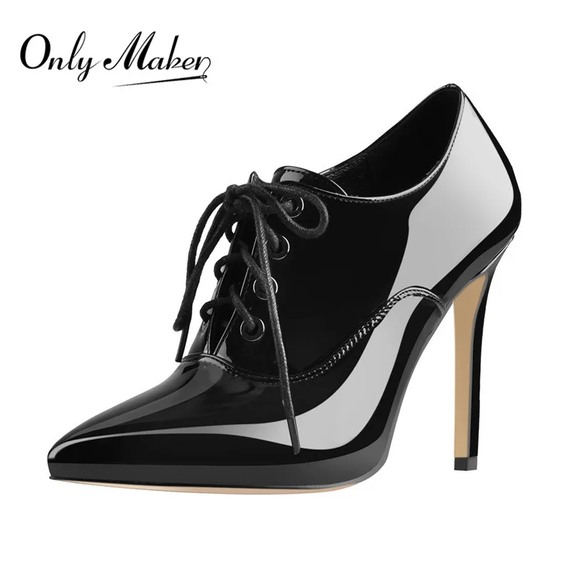 Onlymaker Frauen Lace Up Vintage High Heel Pumps Spitz 10CM Stiletto Formale Gericht Abend Dating Große Größe Schuhe