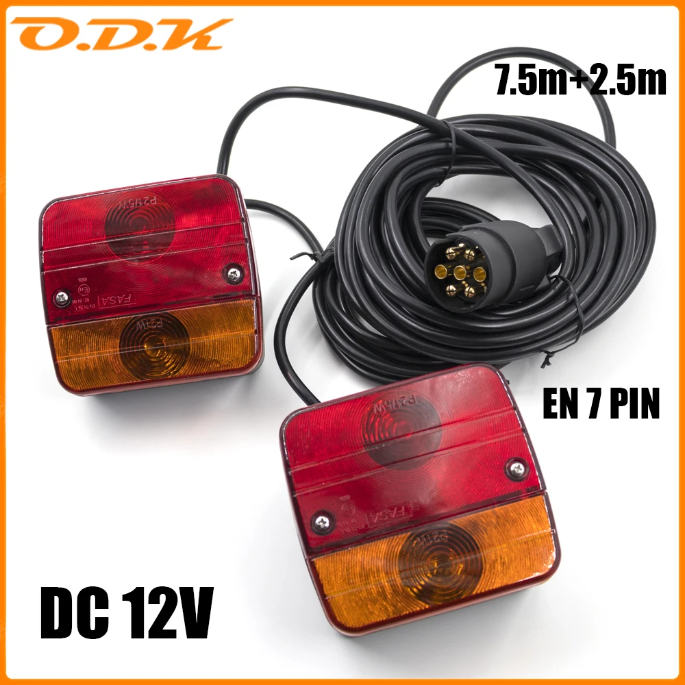 2 Stück 12 V EN 7-poliger Stecker, wasserdichter Anhänger mit 10 m Kabel, Lizenznummernschild und Reflektor für hintere Rückleuchten Image