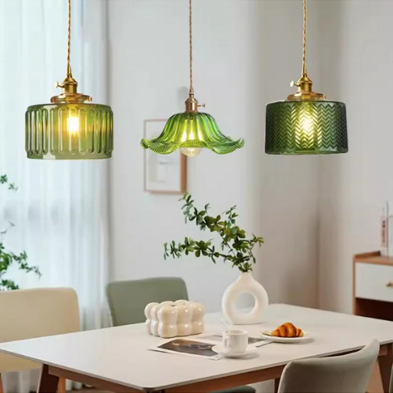 Vintage grünes Glas Pendel leuchte Schalter Bar Schlafzimmer neben Kupfer nordischen Hängelampe Loft Home Innen beleuchtung LED Lumina ria kinderzimmer pendelleuchte lampe wohnzimer badezimmer lampe