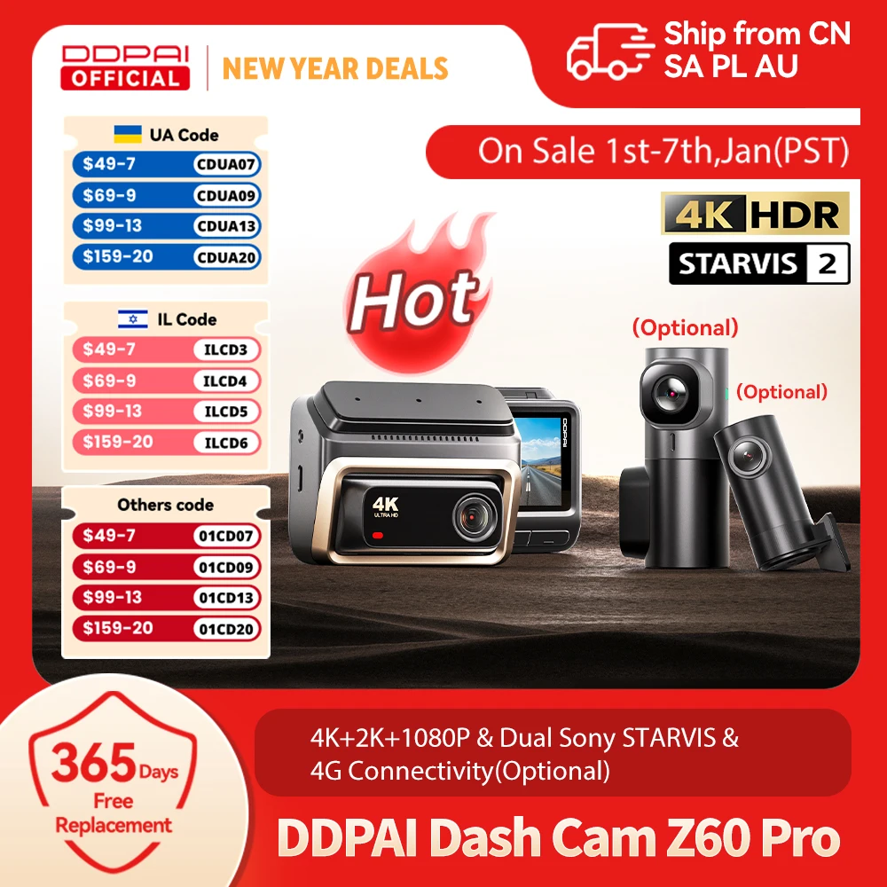 Caméra embarquée DDPAI Z60 Pro 4K, caméra de tableau de bord automatique, caméra de voiture avant avec GPS, double capteur SONY, WiFi, ADAS, vision nocturne, enregistreur vidéo DVR