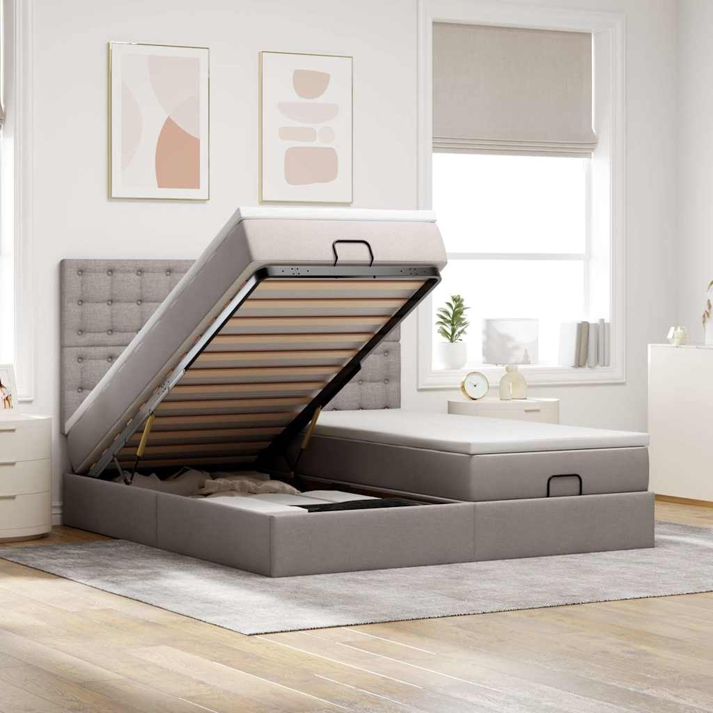 vidaXL Ottoman-Bett mit Matratzen & LEDs Taupe 180x200 cm Stoff Image
