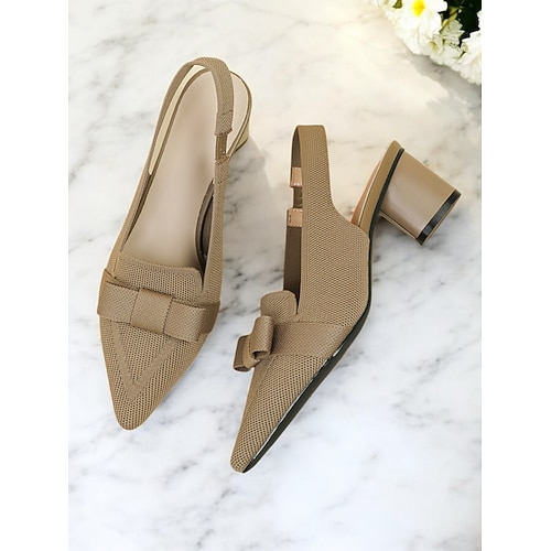 Slingback-Pumps mit Schleifendetail, Obermaterial aus Flyknit-Mesh und Blockabsatz für elegante Bürokleidung und Abendveranstaltungen Image