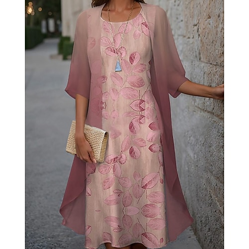 Damen Rock-Sets Dreiviertelarm Rundhalsausschnitt Pflanze Spitze Druck Mode Streetwear Alltagskleidung Date Rosa Purpur Grün Frühling Normale Passform Image