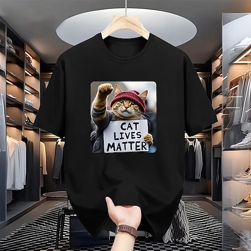 Herren Lustiges T-Shirt Katzenleben Zählen Kurzarm Haustierliebhaber Tee Image