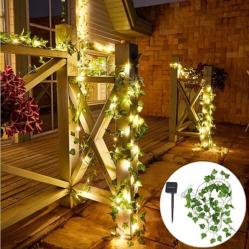 5m-50leds Solar-Kletter-Tiger-Rebe, grünes Blatt, Kupferdraht-Lichterkette für den Außenbereich, Hofgarten, Hochzeit, Festival, Atmosphäre, Dekoration, Lichterkette Image