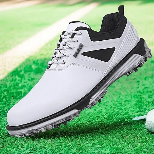 weiße und schwarze Golfschuhe für Herren mit Spikesohle, atmungsaktivem Obermaterial und stützender Polsterung für optimalen Komfort und Leistung auf dem Platz Image