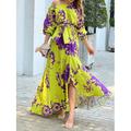 Damen Midikleid Wickelkleid A Linie Kleid Figurbetontes Kleid Schulterfreies Kleid Urlaub Urlaub Täglich Regular Fit Blumen Graphic Langarm Ein-Schulter Gelb Grün Sommer