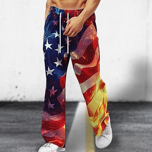 Herren Hose Hosen Schlabberhose Freizeithose Weite Hosen Elastischer Kordelzug in der Taille Amerikanische Flagge Patriotisch Outdoor Festtage Strand Hawaiianisch Retro Vintage Rote Unelastisch