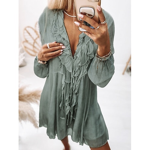 Damen Minikleid Freizeitkleid Basic Lässig Urlaub Täglich Normale Passform Einfach Dreiviertelarm V Ausschnitt Rosa Grau Sommer