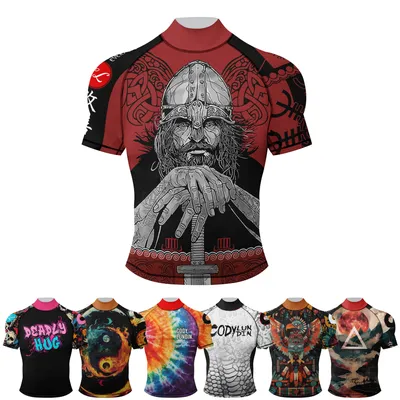 New Bjj Gi Boxing Men's Compression MMA Rashguard T-Shirt Running Muay Thai Shorts, Rash GuardSports
