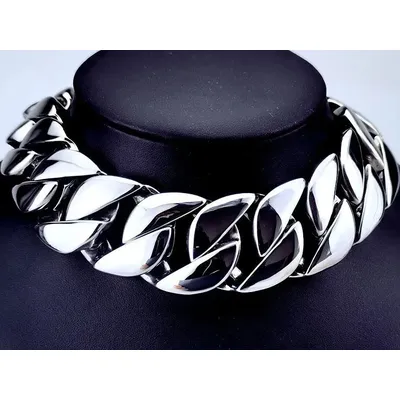 Silver Tone 32mm Width 316L Stainless Steel Polished Curb Solid Heavy Long Chain Jewelry