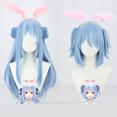 Two Types VTuber Usada Pekora Cosplay Wigs with Rabbit Ears Halloween Party Costume Prop Bunny Girl