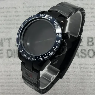 Black Watch Case Watch Accessories Stainless Steel Sapphire Crystal Waterproof for Seik Movement VK63A for Daytona with Bracelet