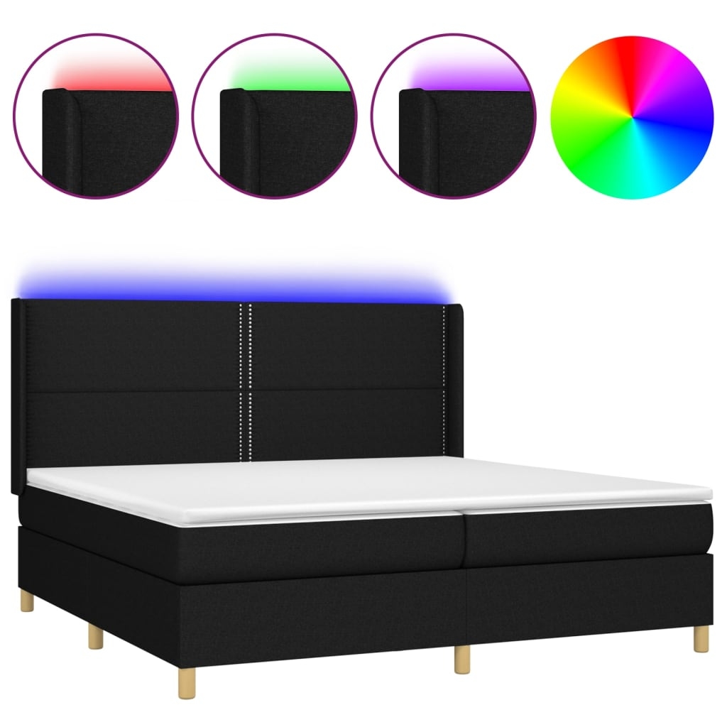 vidaXL Boxspringbett mit Matratze & LED Schwarz 200x200 cm Stoff Image