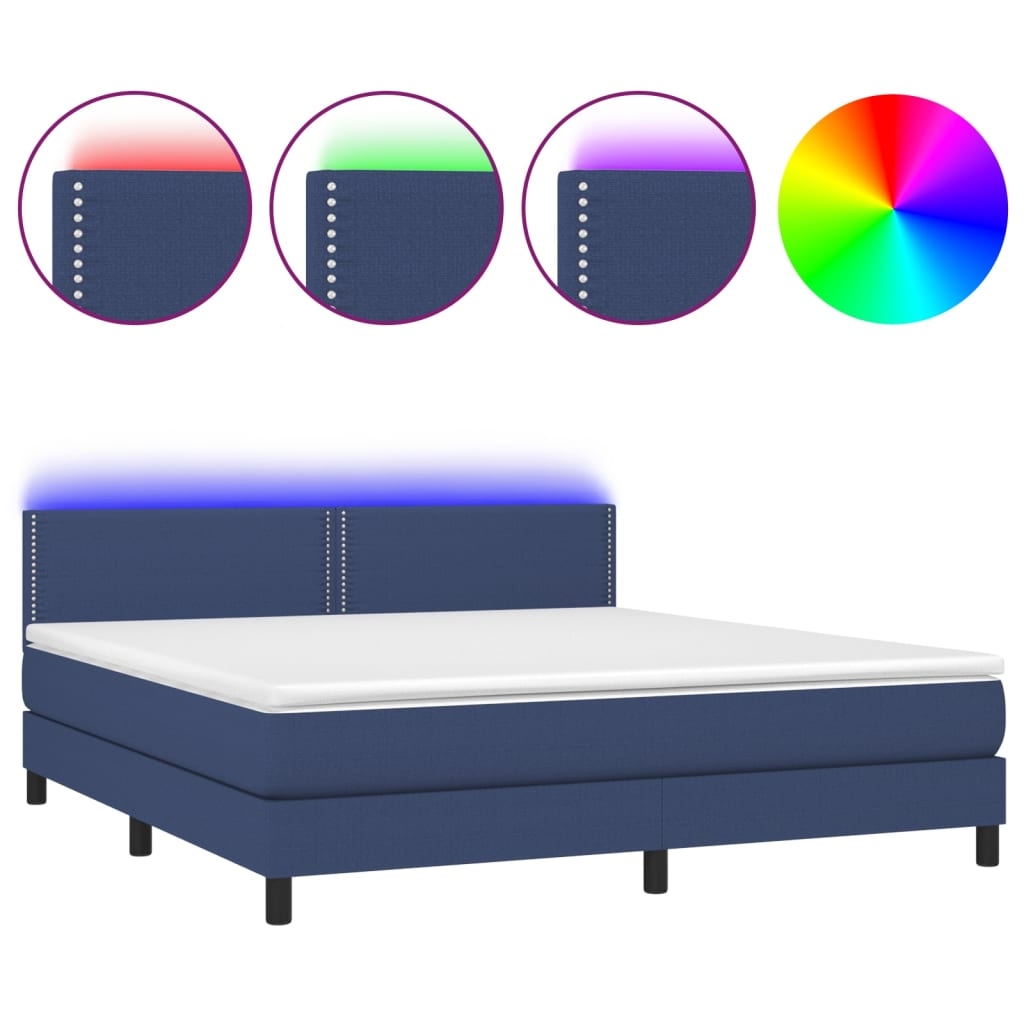 vidaXL Boxspringbett mit Matratze & LED Blau 180x200 cm Stoff Image