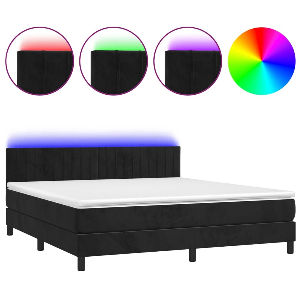 vidaXL Boxspringbett mit Matratze & LED Schwarz 180x200 cm Samt Image