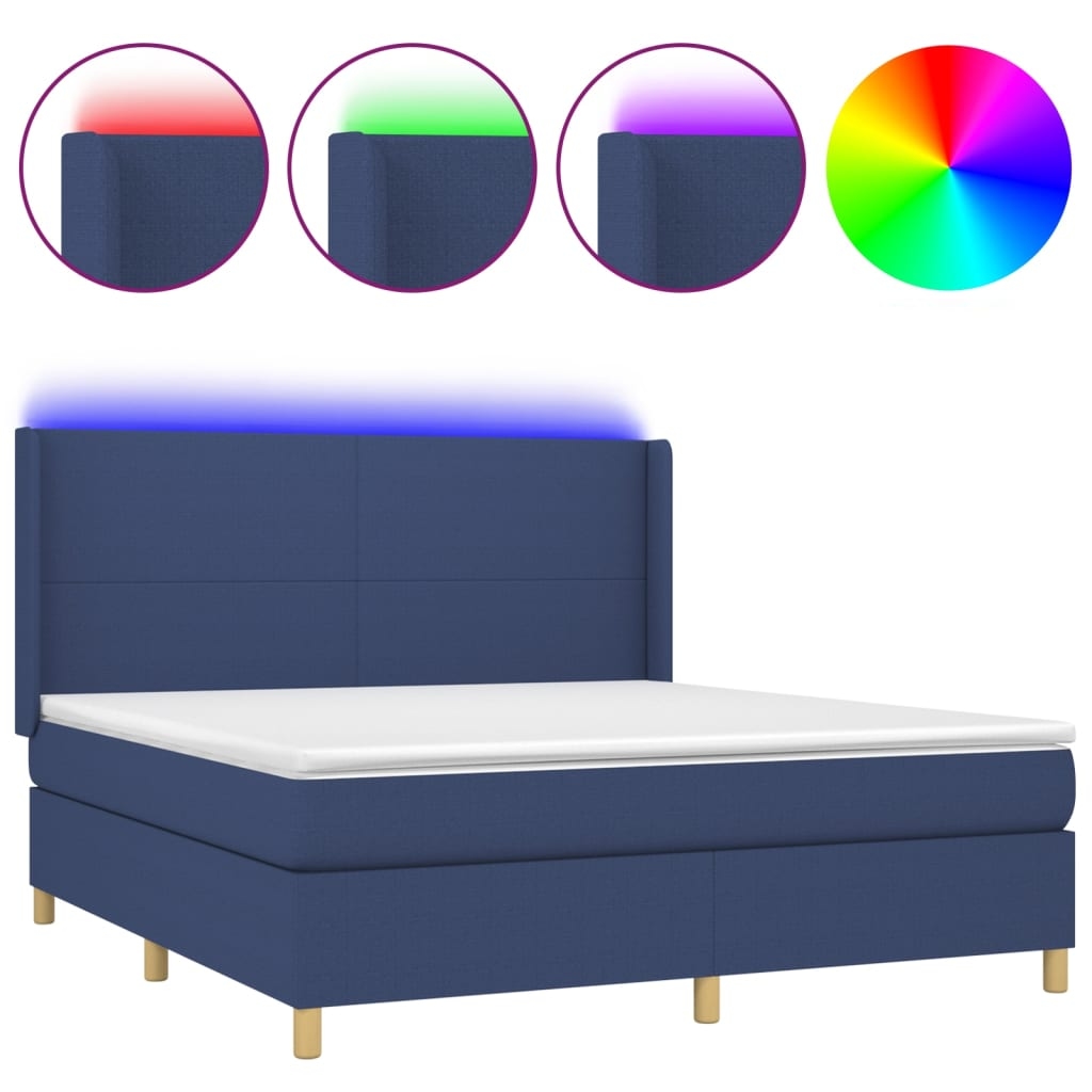 vidaXL Boxspringbett mit Matratze & LED Blau 160x200 cm Stoff Image