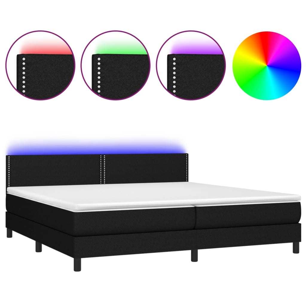 vidaXL Boxspringbett mit Matratze & LED Schwarz 200x200 cm Stoff Image