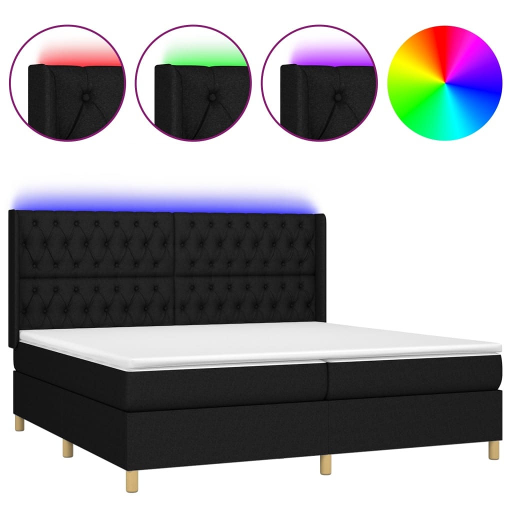 vidaXL Boxspringbett mit Matratze & LED Schwarz 200x200 cm Stoff Image