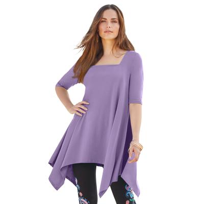 Plus Size Women's Square Neck Handkerchief Hem Ultimate Tunic by Roaman's in Vintage Lavender (Size 22/24)