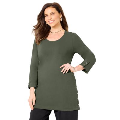 Plus Size Women's Suprema® Studio Snap Accent Tunic by Catherines in Olive Green (Size 5X)