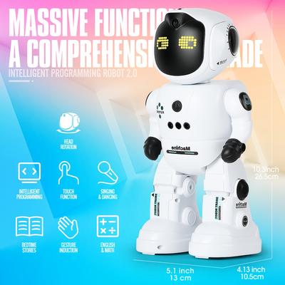 TEMU Interactive Smart Rc Robot Toy With - Remote-controlled, Head-rotating, Programmable Warrior - Perfect Christmas Gift For 5-7, White, Tech