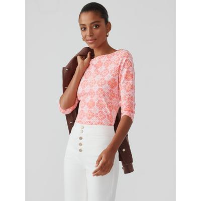J.McLaughlin Women's Wavesong T-Shirt in Garden Mosaic Hot Pink/Orange, Size Large | Nylon/Spandex/Catalina Cloth