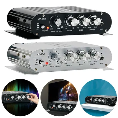 ST-838 HiFi 2.1 Channel Audio Amplifier Bass and Treble Adjustment 80W*2 Black Car Home Amp Mini