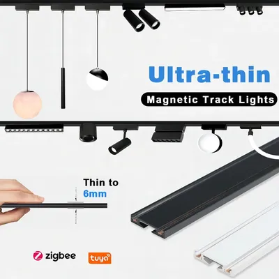 6MM Ultra Thin Magnetic Track Light Flexible DC48V Smart Tuya Zigbee System Black White Slim