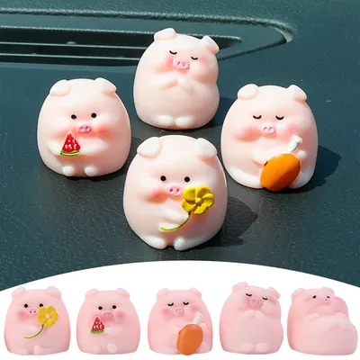 Cute Piggy Auto Interior Ornaments Resin Pink Pig Cartoon Toy Decoration Dashboard Office Garden