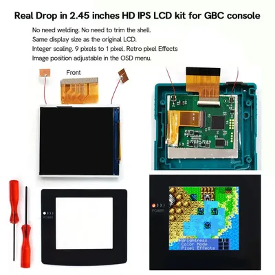 2.45 inches Real Drop In HISPEEDIDO 2.45" GBC Retro Pixel HD IPS LCD Kit For Gameboy Color No Need