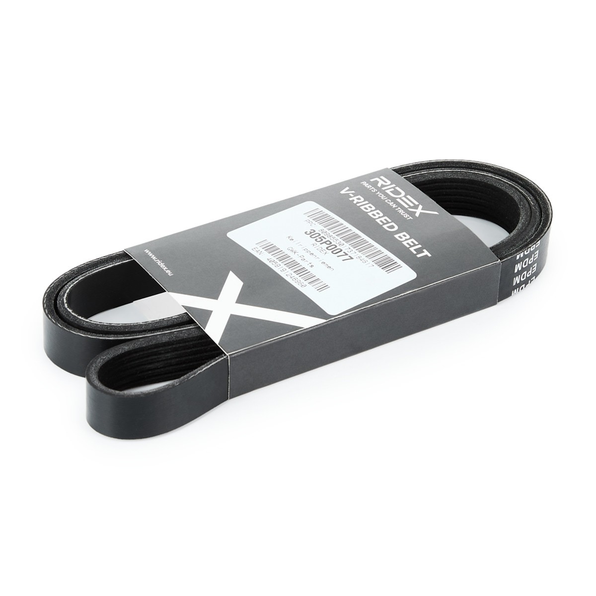 RIDEX Keilrippenriemen VW,OPEL,AUDI 305P0077 7565945,1102826,YS6E6C301AB Rippenriemen 1E1115907,6340672,5750YR,03G903137E,057903137K,97385846,1271828 Image