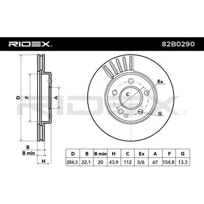 RIDEX Bremsscheibe MERCEDES-BENZ 82B0290 A2024210712,A2024210912,A202421091264 Bremsscheiben,Scheibenbremsen 2024210712,2024210912,202421091264 Image