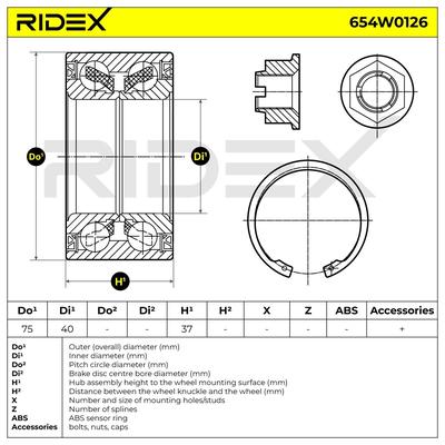 RIDEX Radlagersatz VOLVO 654W0126 30884539 Radlager,Radlager & Radlagersatz Image