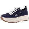 Plateausneaker TOM TAILOR, Damen, Gr. 39, blau (navy, weiß), Textil, kontrastfarbene Details, sportlich, Schuhe, Freizeitschuh, Halbschuh, Schnürschuh mit seitlicher Logo-Signatur