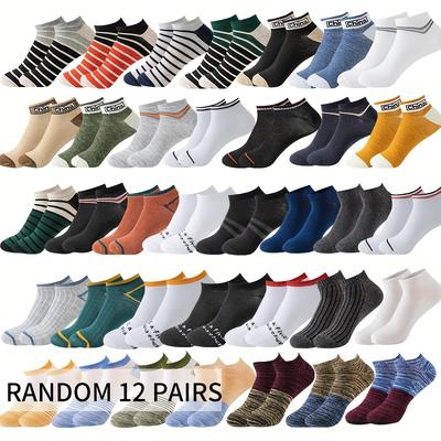 TEMU 12/ Pairs Of Men's Striped Liner Anklets Socks, Comfy Breathable Soft Sweat Absorbent Socks For Men's Outdoor Wearing Image