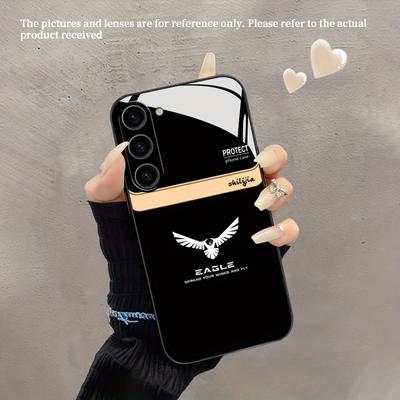 TEMU Creative Black Eagle Pattern Mobile Phone Case Suitable S20/21/22/23 Plus Pro Ultra A04/14/24/25/50/51/52/53/54/73 Glass Straight Mobile Phone Full Protection Case Image