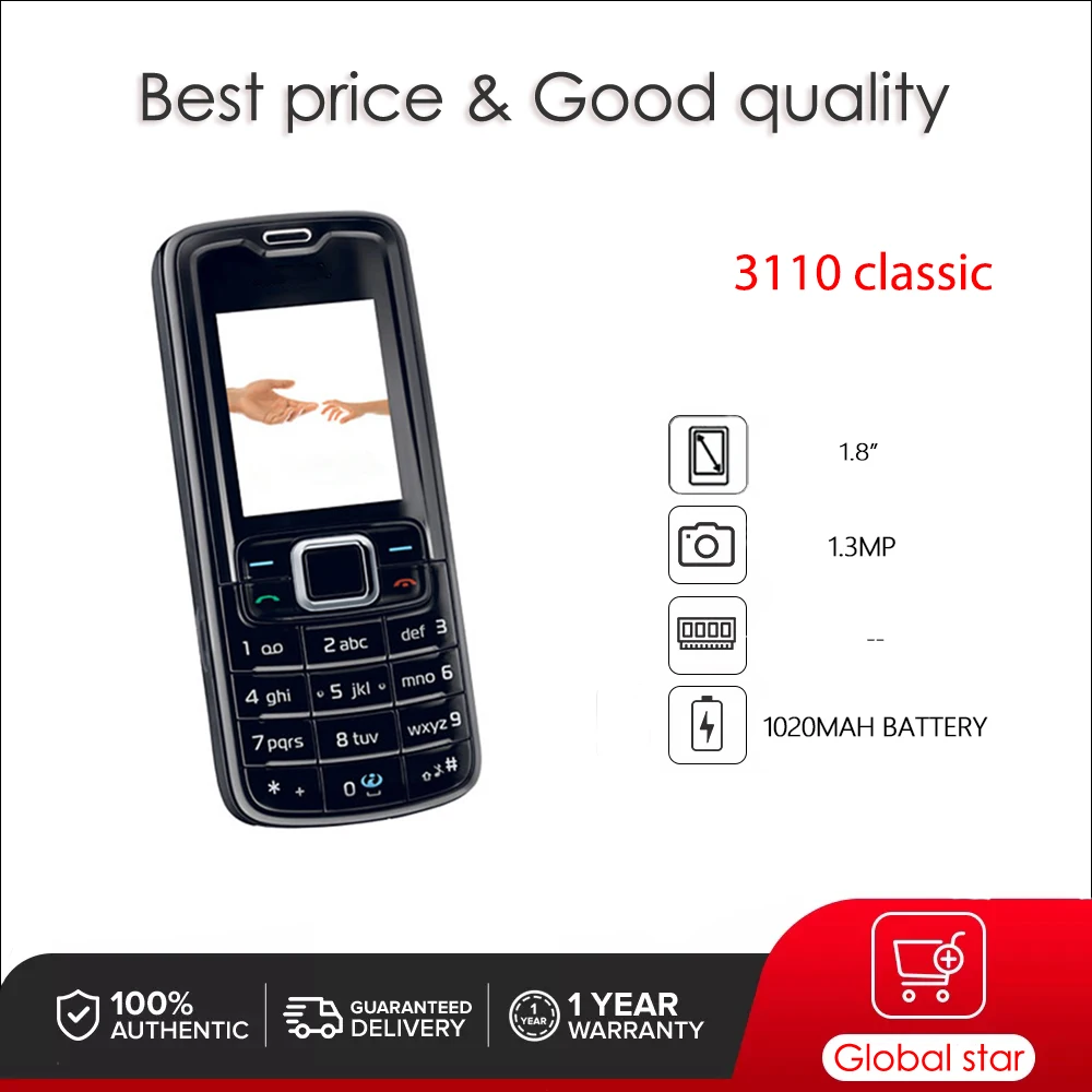 Original Unlocked 3110 classic Bluetooth Loudspeaker Cell Phone Russian Arabic Hebrew Keyboard Made in Finland