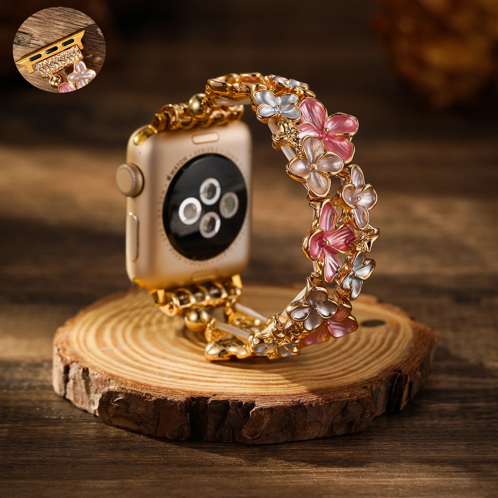 Metallarmband für Apple Watch Band 40 mm 44 mm 42 mm 45 49 mm 46 mm Damen Blumen Armband für IWatch Serie 11 10 9 SE 3 Ultra3 Correa Image