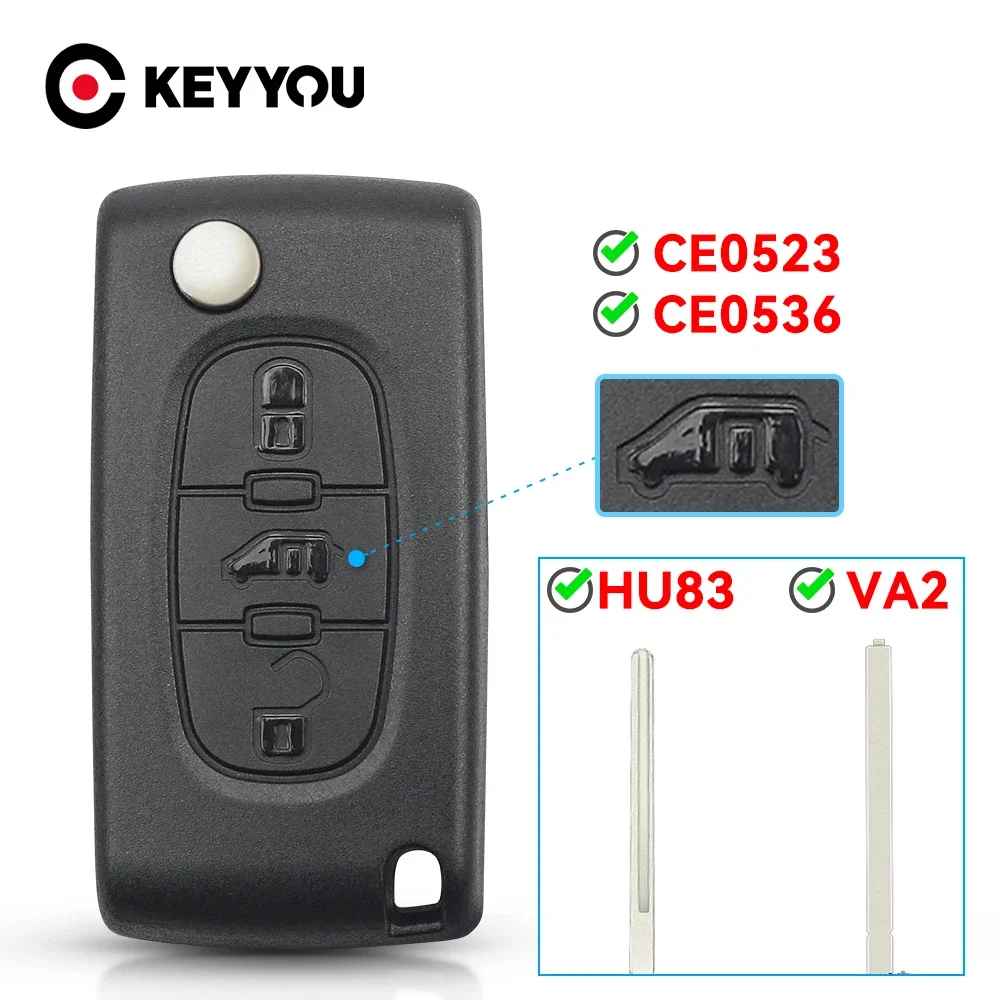 Keyyou 10pcs neue 3 Taste für Peugeot Partner Citroen Berlingo Hu83 Va2 Klinge Ce0523 Ce0536 Flip Remote Autos chl üssel Fall Shell Fob Image