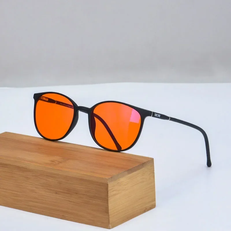 Damenbrille, Blaulichtfilterbrille, orangefarbene Gläser, Damenbrille, kleine Vintage-Brille, rote Linse, helfen beim besseren Schlaf Image