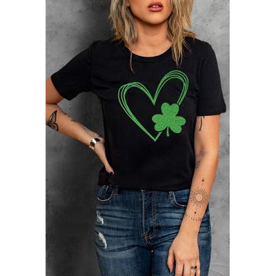 Azura Exchange Damen-T-Shirt mit Herz-Print, kurzärmlig, in Schwarz Image